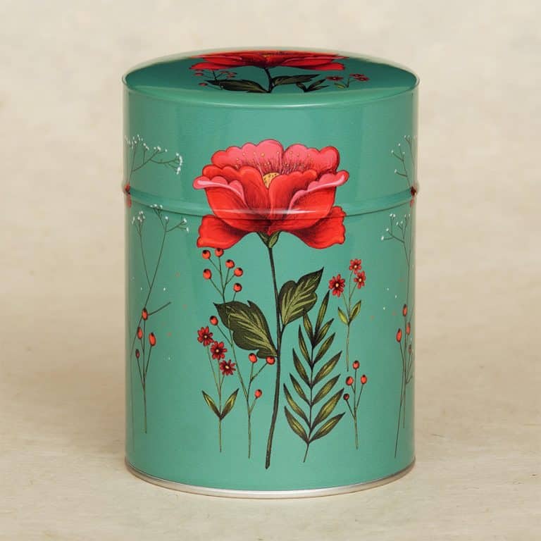 Boîte à thé illustrée Fleur rouge