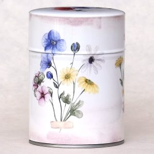 Traditional illustrated tea caddy - Field flowers