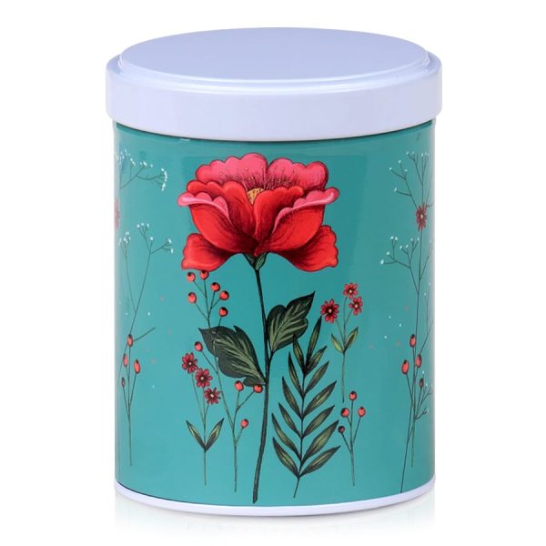 B-130-fleur-rouge-boite-the Boite à thé illustrée avec une grande fleur rouge
