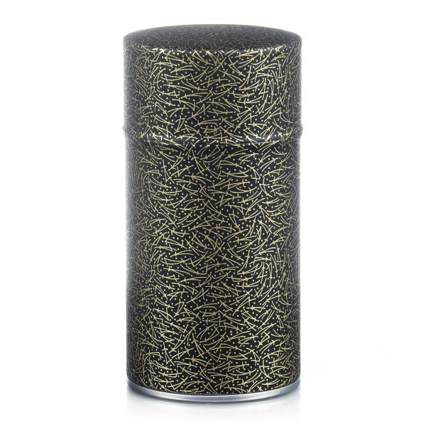 Black washi tea caddy with gold shooting stars