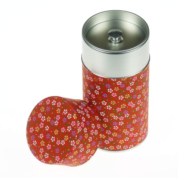 Teedose 80g Washi-Papier - Scharlachrote Blumen