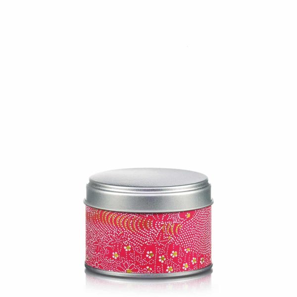 Petite boite à thé rouge aux motifs géométriques