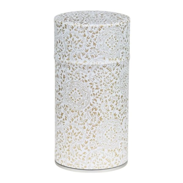 White tea caddy with gold pattern