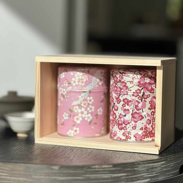 coffret 2 boites 100g-4 coffret en bois avec 2 boites a the washi