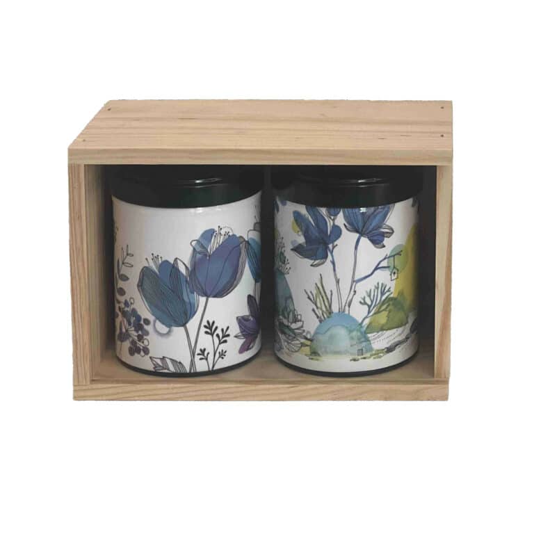 coffret bois de 2 boites à thé illustrée empilables