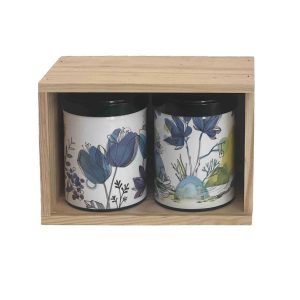 coffret bois de 2 boites à thé illustrée empilables