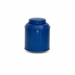 boite métal à thé de couleur bleu en forme de dôme