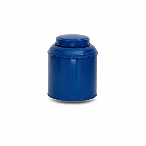 boite métal à thé de couleur bleu en forme de dôme