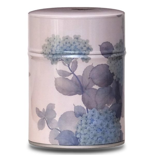 C-boite-illustree-hydrangeas Boite à thé en métal illustrée de fleurs pastels sur fond rose beige