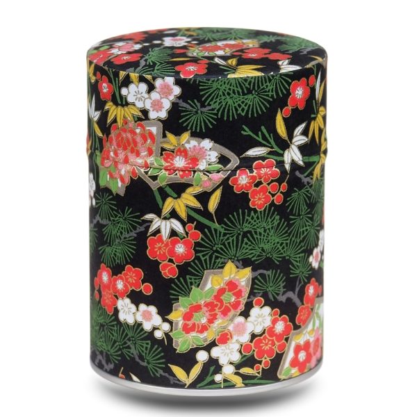 black tea box with red flower