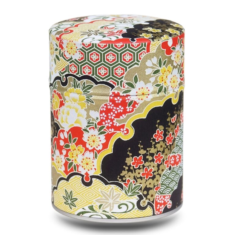 caja de té amarilla, dorada y negra