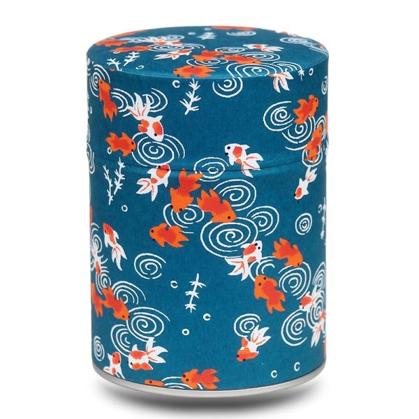 D-238-boite-the-washi-D-kazuga boite a thé bleu avec poissons rouge