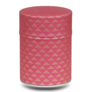 scatola da tè rossa con motivi geometrici dorati