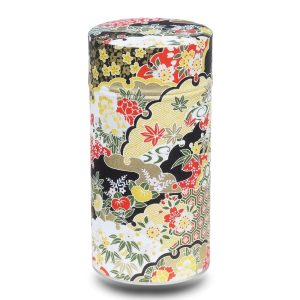 große Washi Teebox in blassem Gelb mit stilisierter Landschaft
