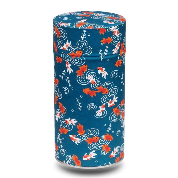 grande boite a the washi bleu avec carpe koi