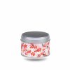 Petite boite a the en metal recouverte de papier washi rose avec fleurs rouges et blanches