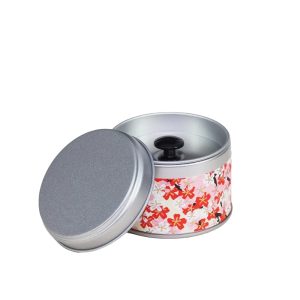 kleine Reiseteedose aus Metall mit Washi-Papier überzogen - offen