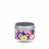 Small metal tea box covered with mauve/blue washi paper with large flowers