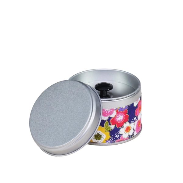 small metal travel tea box covered with washi paper - open