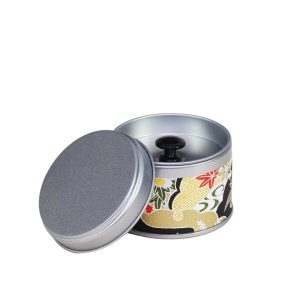 piccola scatola da tè da viaggio in metallo ricoperta di carta washi - aperta