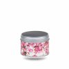 Small metal tea box covered with beige washi paper and pink cherry blossoms
