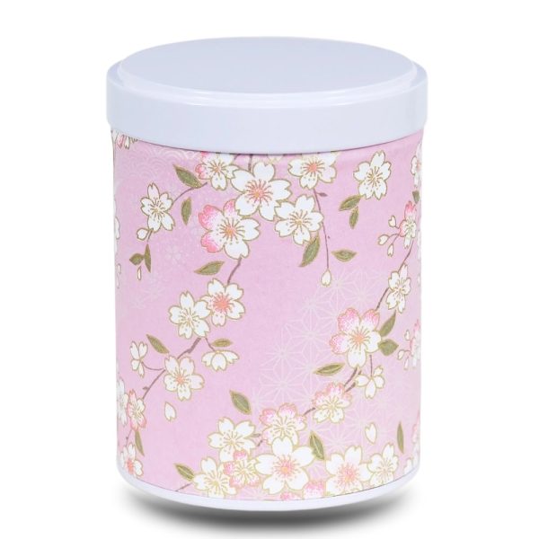 W-217-boite-the-washi-W-nakaicho Boite a thé en papier washi rose avec fleurs de cerisiers blanches