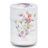 boite-the-illustree-C-fleurs-des-champ Metal tea caddy illustrated with a bouquet of wild flowers on a beige background.