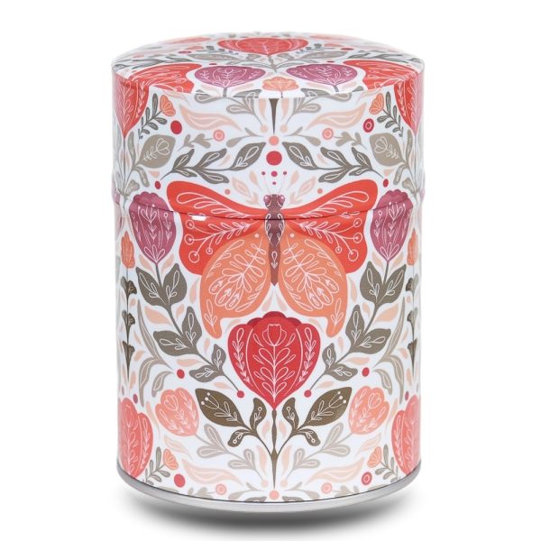 boite-the-illustree-C-folk Boite à thé en métal illustrée d'un papillon et de fleurs sur fond blanc