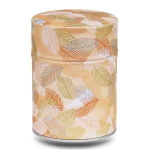 gold tea box with stylized leaves