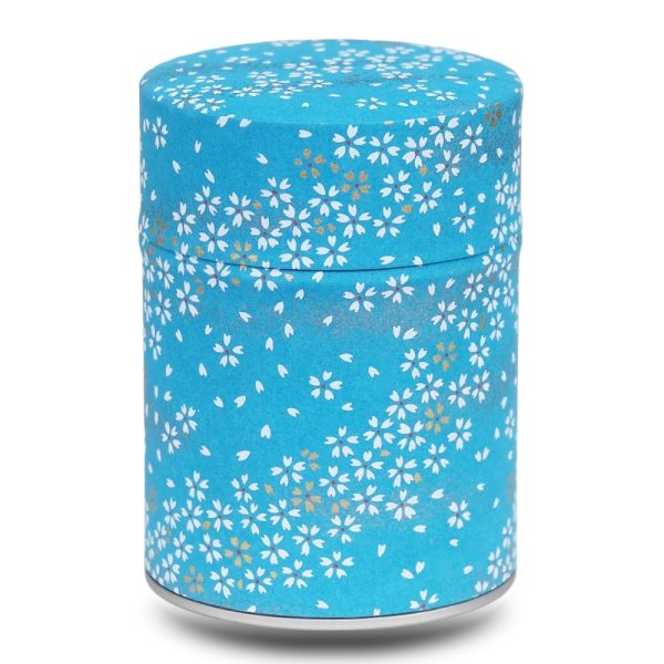 boite a the bleu avec fleurs stylisées