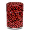 Teebox schwarz mit roten Blumenmotiven