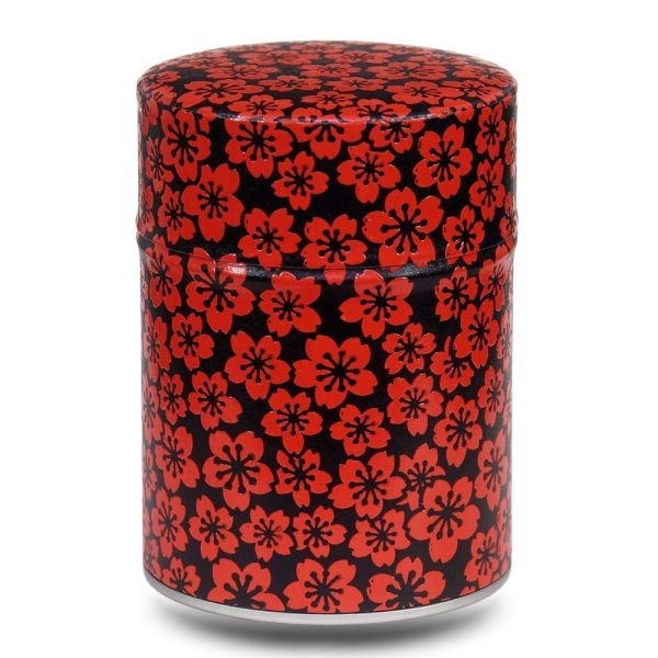 Teebox schwarz mit roten Blumenmotiven