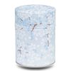 boite a the bleu pale avec fleurs blanches