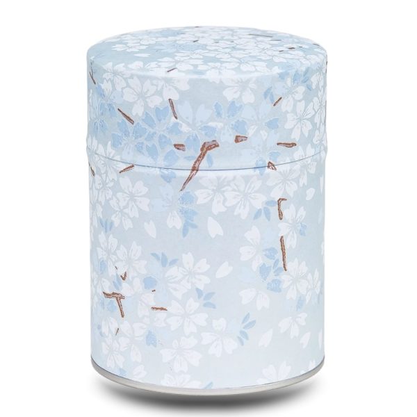 boite a the bleu pale avec fleurs blanches