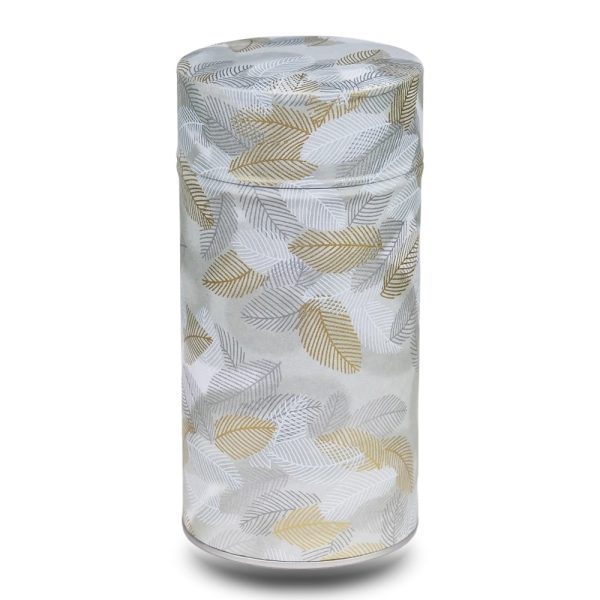 large silver washi box with stylized leaf