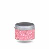 Petite boite a the en metal recouverte de papier washi rouge avec points jaune pale
