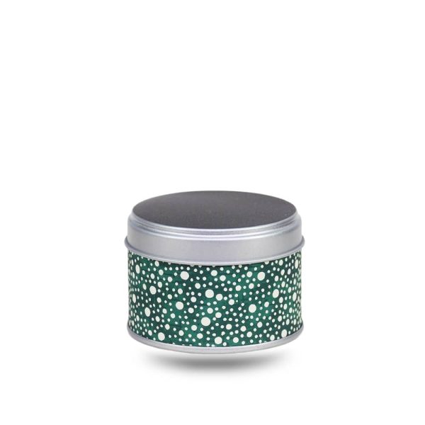 boite-the-washi-S-tsurui Small metal tea box covered with green washi paper with beige dots