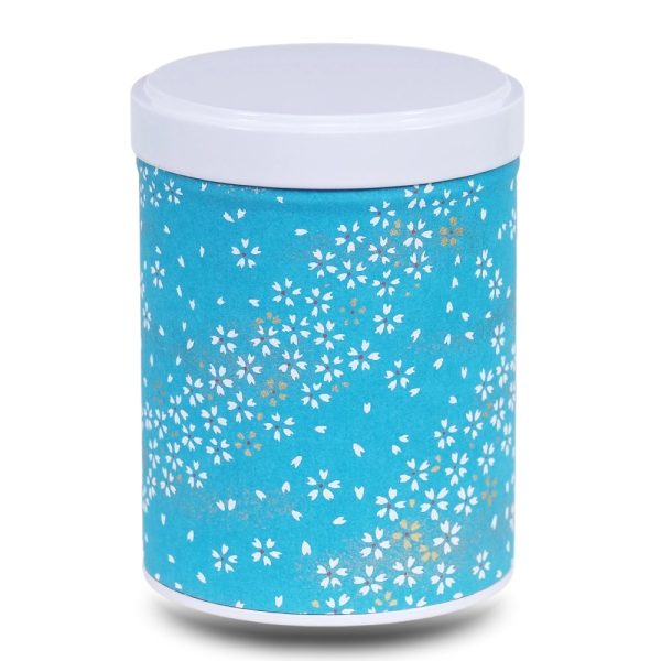 Blue washi paper tea box with stylized flowers