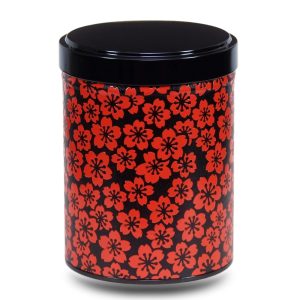 Teedose aus schwarzem Washi-Papier mit roten Blumen