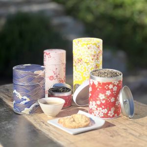 boite à thé en métal recouverte de papier washi japonais