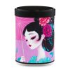 boîte à thé japonaise empilable 100g illustrée Yuzuki motif floral violet et doré avec couvercle noir
