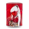 boîte à thé japonaise traditionnelle 100g illustrée Honoka motif fleurs de cerisier blanches sur fond sombre