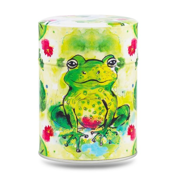 boîte à thé japonaise traditionnelle 100g illustrée Grenouille Zen motif grenouille méditant sur nénuphar