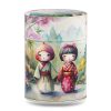 boîte à thé japonaise traditionnelle 100g illustrée Aijin motif floral doré et rouge
