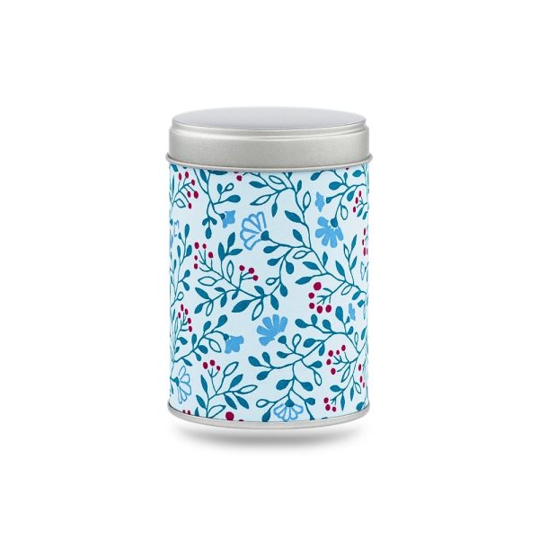 boîte à thé Uchiko 50 g washi clair motif fleurs rouges, couvercle argenté