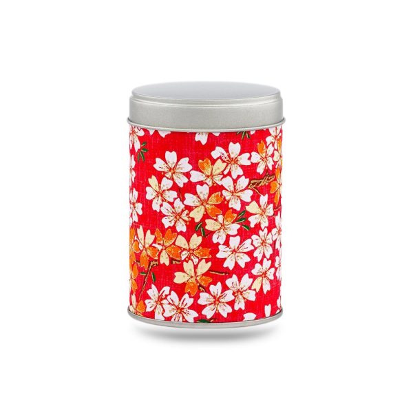 H-015-petite-boite-the-washi-kihoku-1 boîte à thé Kihoku 50 g en papier washi rouge motif fleurs de cerisiers blanches et or