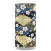 boîte à thé traditionnelle Mihama 150 g washi bleu-kaki motif sakura sur éventails, couvercle décoré