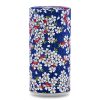 boîte à thé traditionnelle Kawazu 150 g washi bleu nuit motif sakura blanches touches