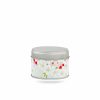 boîte à thé Yanai 20 g voyage washi bleu pâle motif fleurs blanches touches rouges, couvercle argenté