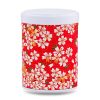 W-228-boite-the-washi-kihoku boîte à thé empilable Kihoku 100 g washi rouge motif fleurs blanches et dorées, couvercle blanc